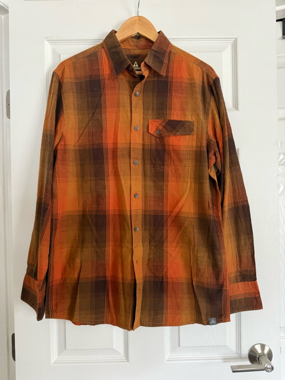 Men’s Ascend Plaid Flannel Shirt – Orange/Brown – Size M